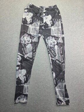 Marilyn Monroe Newspaper Print Leggings Black White Unbranded